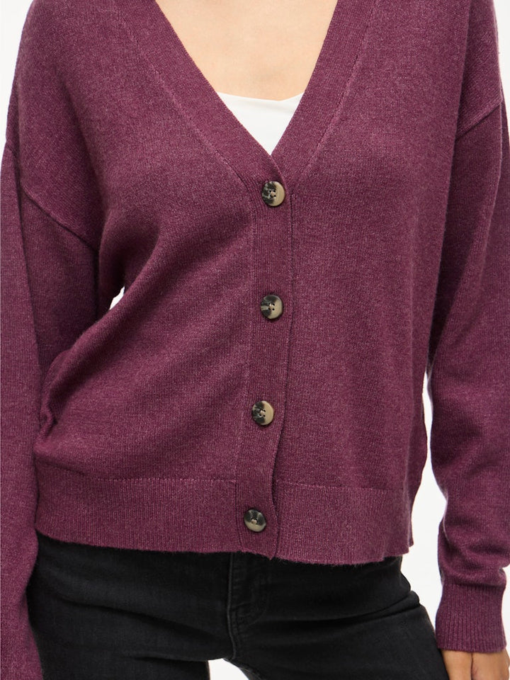 Viril V-neck Knit Cardigan - Noos - Bordeaux