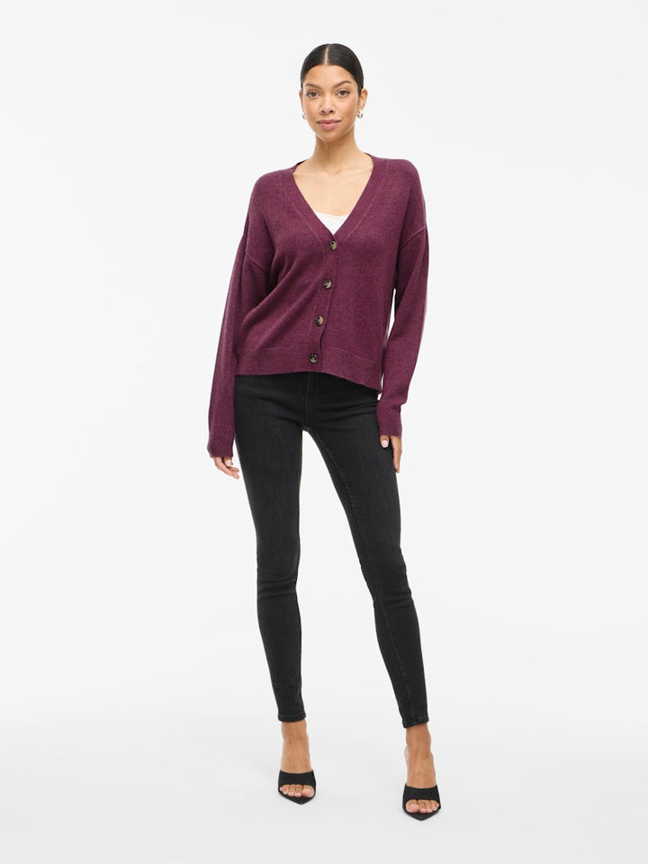 Viril V-neck Knit Cardigan - Noos - Bordeaux