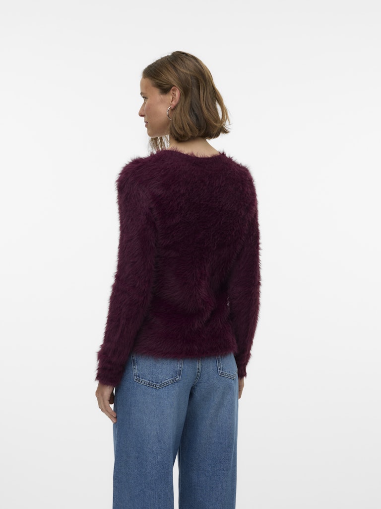 Vmfluffy Ls O-neck Cardigan - Bordeaux