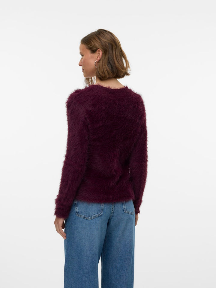 Vmfluffy Ls O-neck Cardigan - Bordeaux