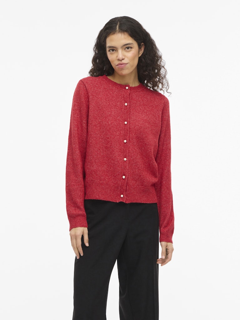 Visalsa L/s O-neck Knit Cardigan/tes - Rood Melee