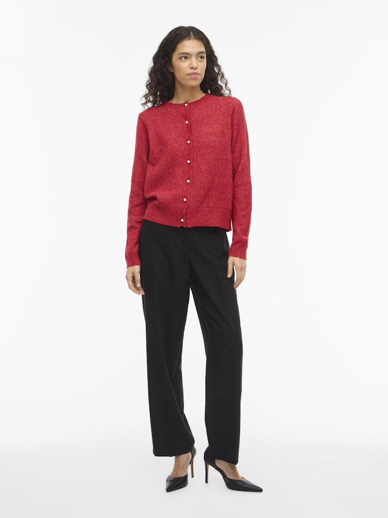 Visalsa L/s O-neck Knit Cardigan/tes - Rood Melee