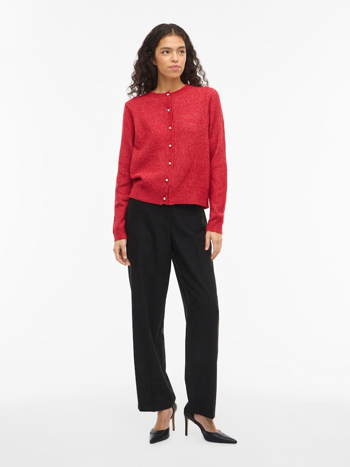 Visalsa L/s O-neck Knit Cardigan/tes - Rood Melee