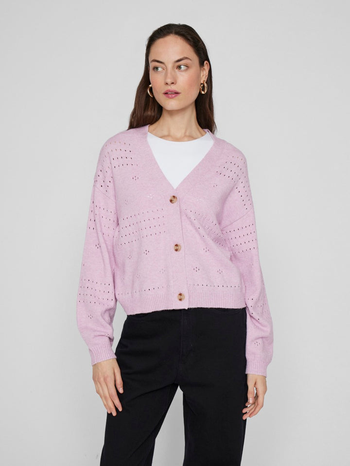 Viril V-neck L/s Knit Cardigan - No - Lila