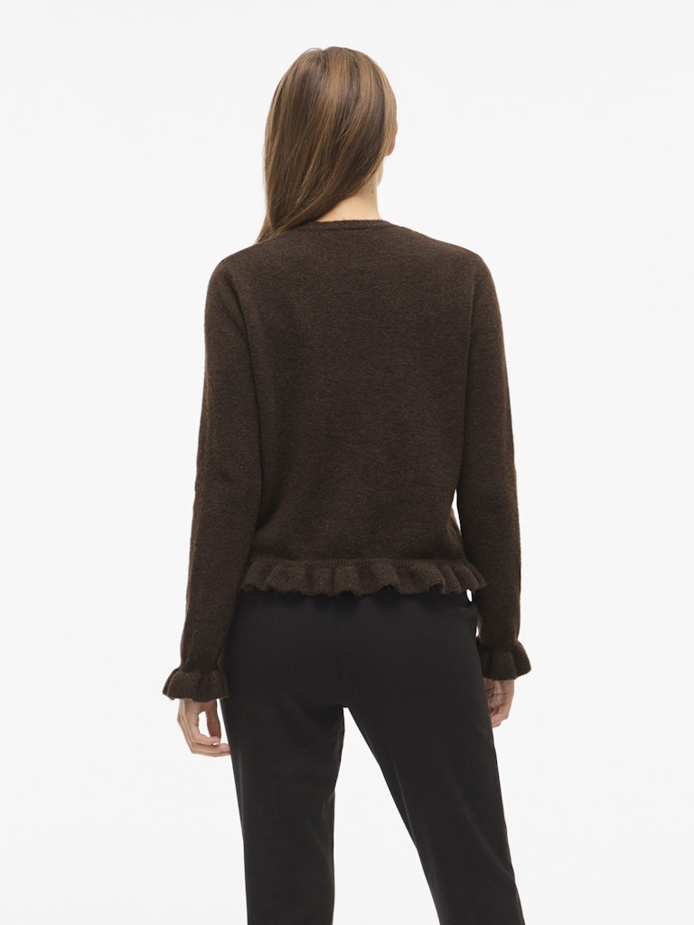 Vijacia O-neck L/s Frill Knit Cardi/bfs - Bruin