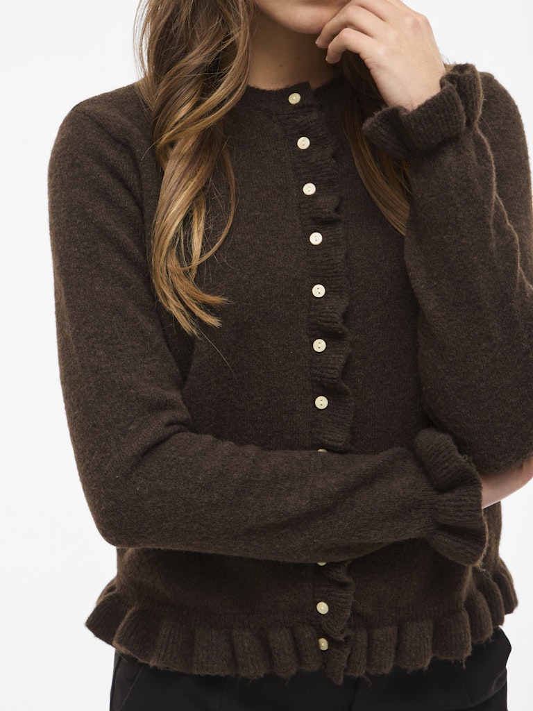 Vijacia O-neck L/s Frill Knit Cardi/bfs - Bruin