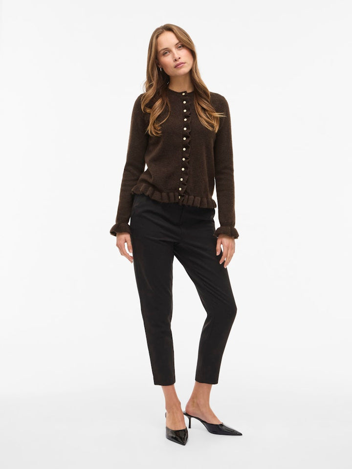 Vijacia O-neck L/s Frill Knit Cardi/bfs - Bruin