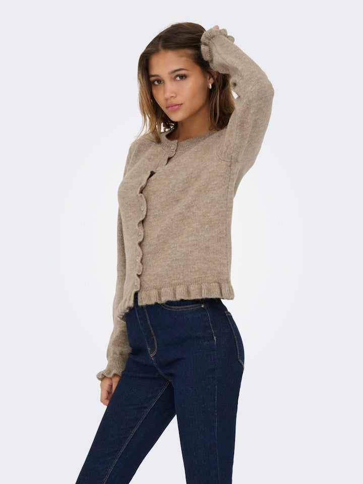 Jdyletty L/s On Frill Cardigan Knt Noos - Licht Bruin