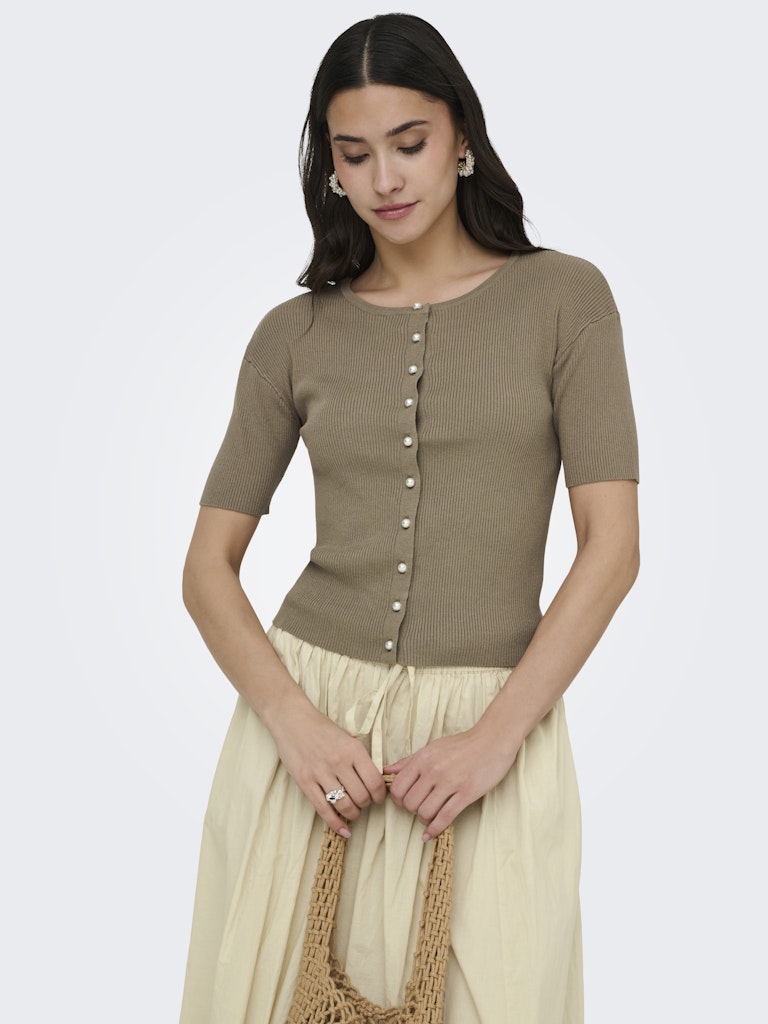 Jdygaby 2/4 O-neck Pearl Cardigan Knt - Taupe
