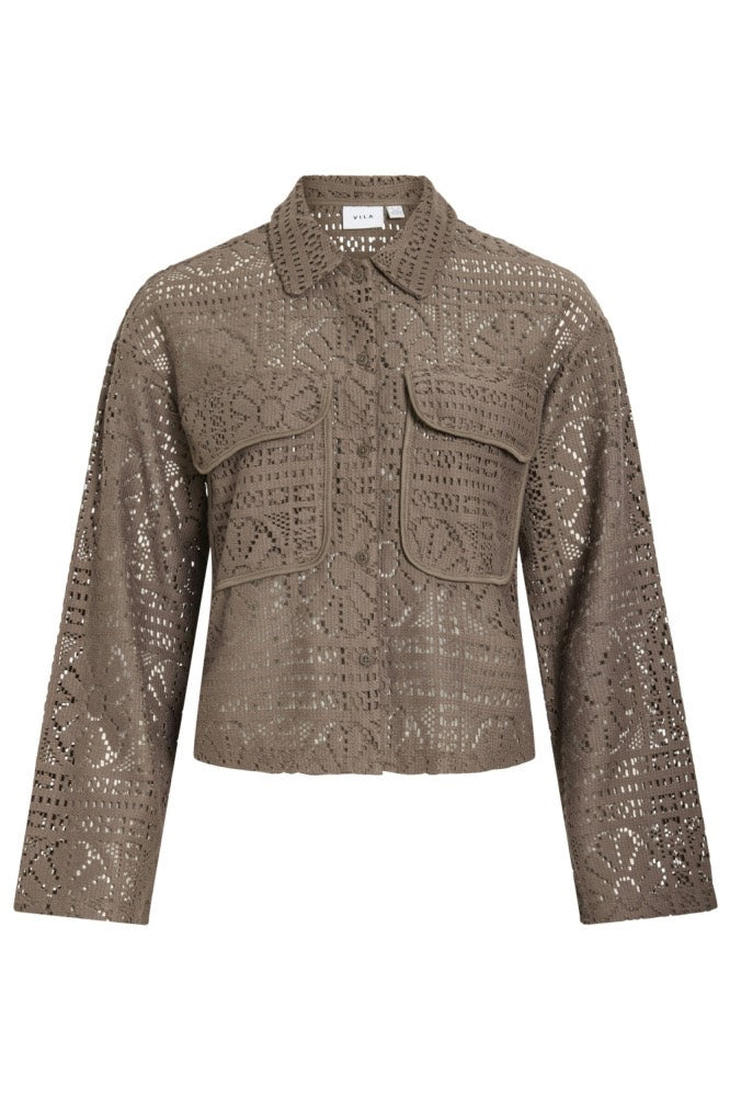 Vimerinda Crochet L/s Cardigan - Noos - Taupe