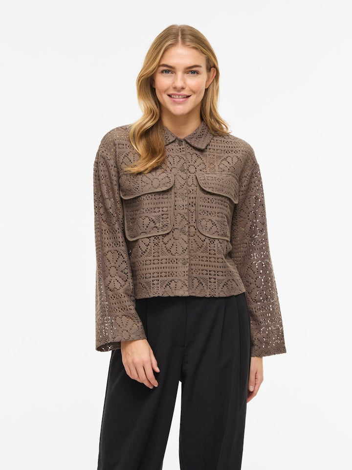 Vimerinda Crochet L/s Cardigan - Noos - Taupe