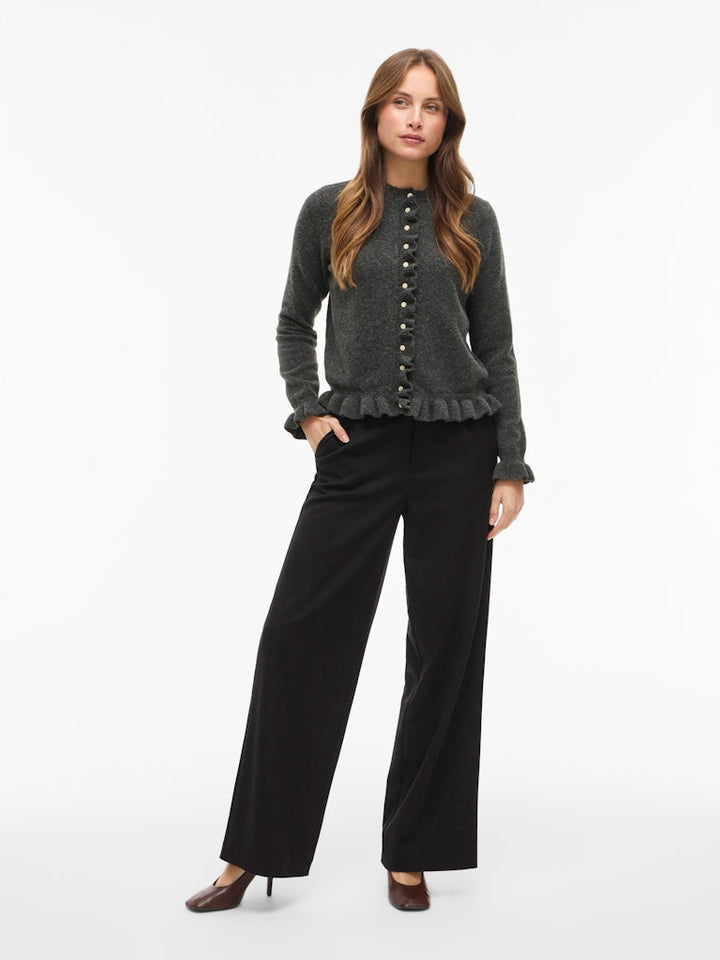 Vijacia O-neck L/s Frill Knit Cardi/bfs - Grijs Melee