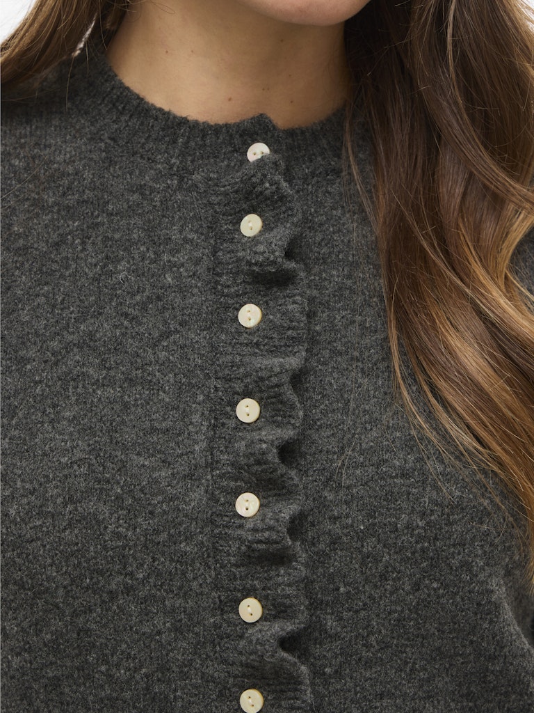 Vijacia O-neck L/s Frill Knit Cardi/bfs - Grijs Melee