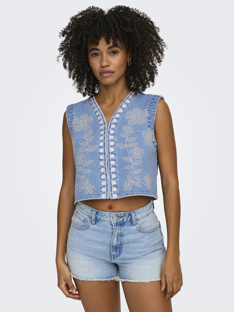 Onlnoella Emb Dnm Waistcoat Siji - Blue Denim