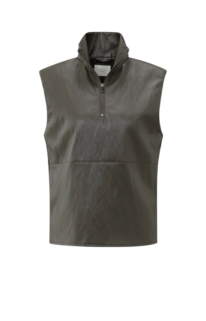 Sleeveless Faux Leather Top - Bruin