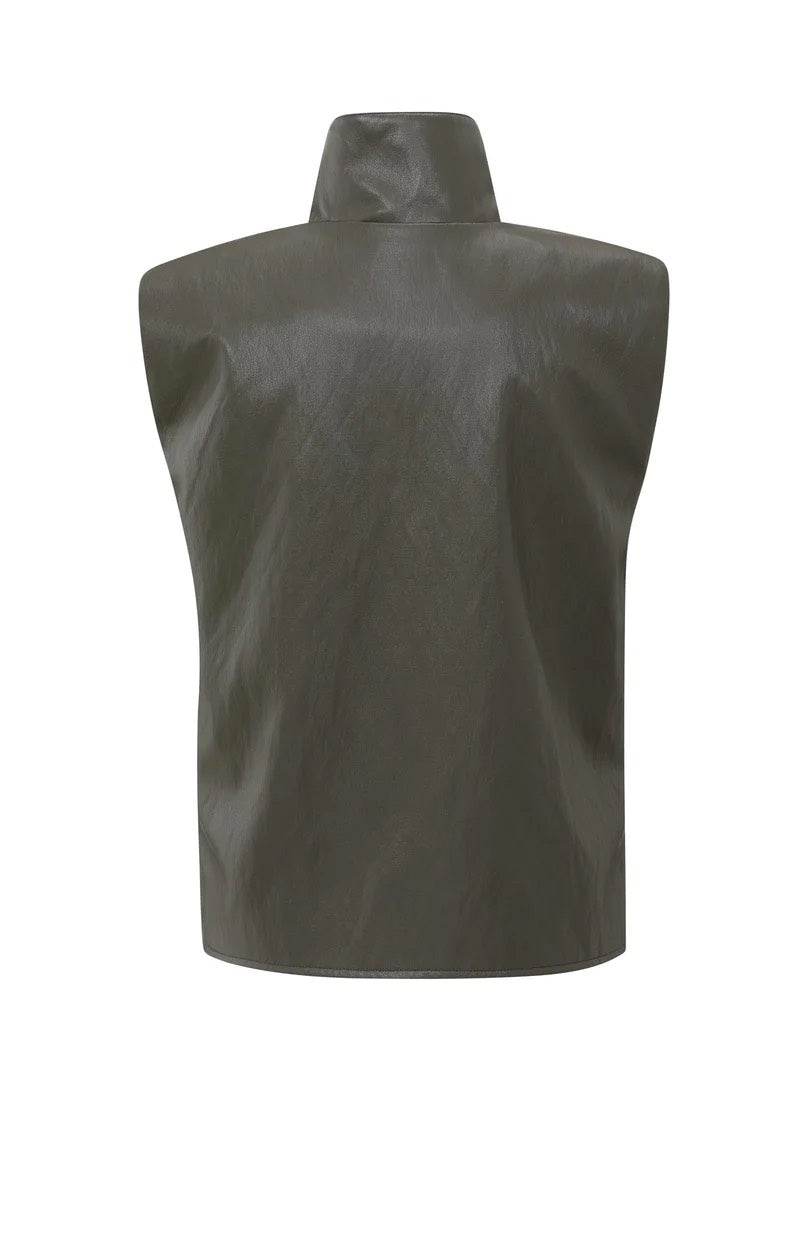 Sleeveless Faux Leather Top - Bruin