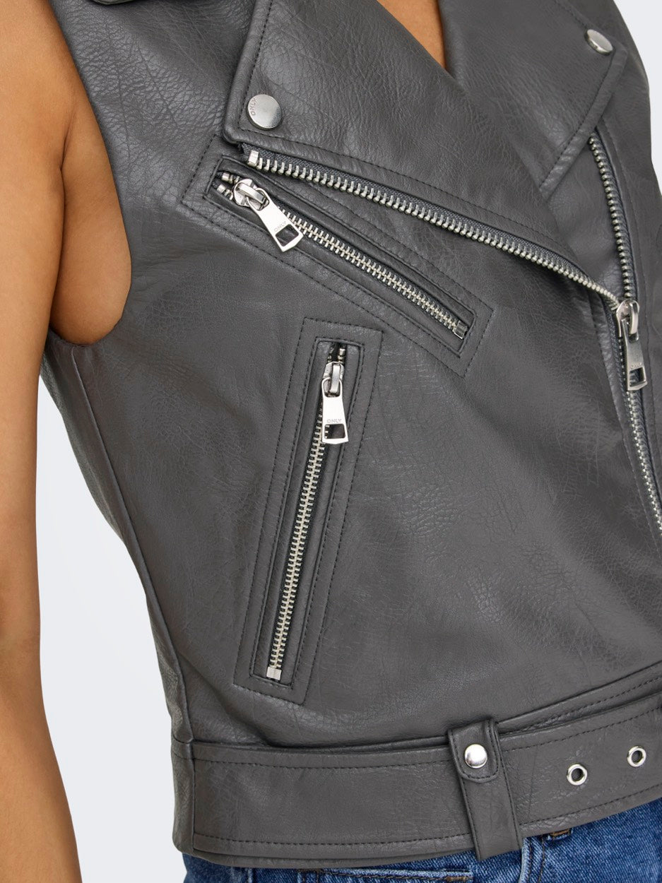 Onlvera Faux Leather Waistcoat Otw - Antraciet