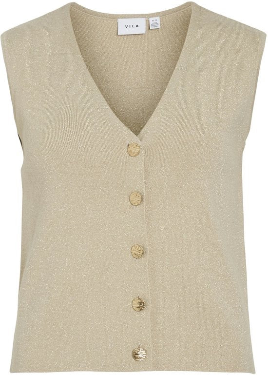 Vicharvi S/l Button Glitter Knit Vest - Zand