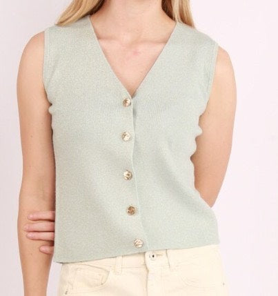 Vicharvi S/l Button Glitter Knit Vest - Lichtblauw