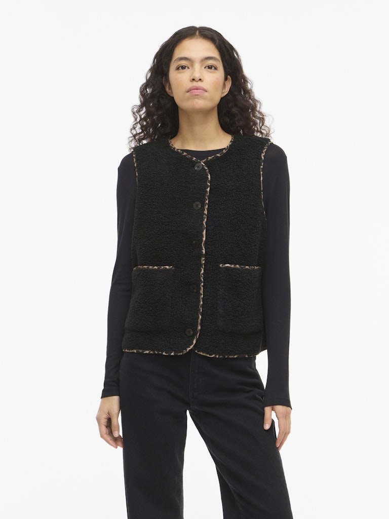 Viada Printed Piping Teddy Vest - Zwart