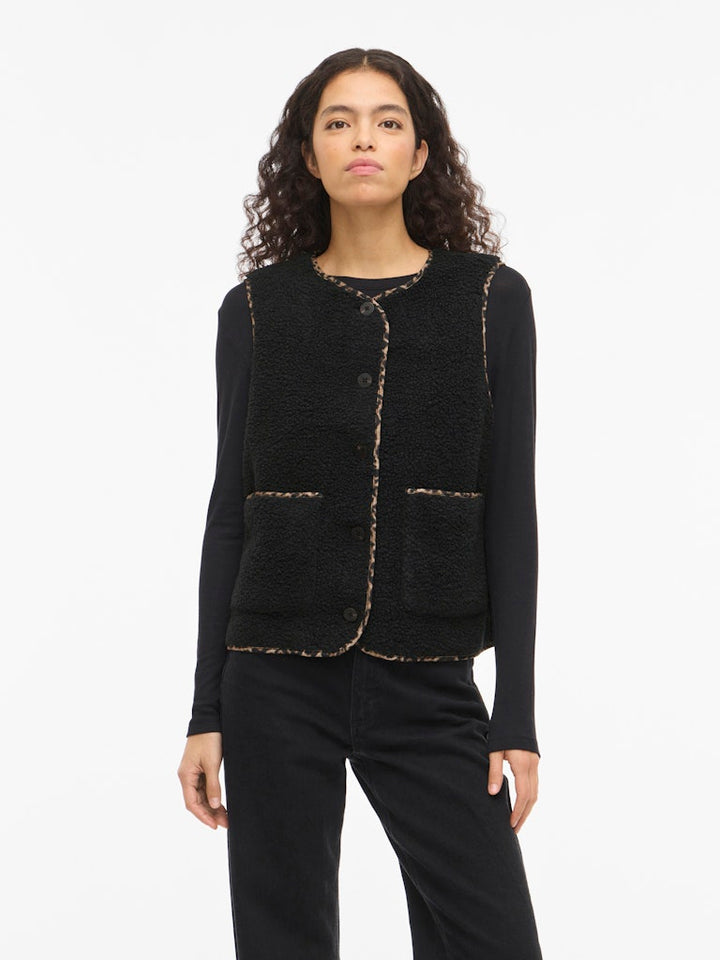 Viada Printed Piping Teddy Vest - Zwart