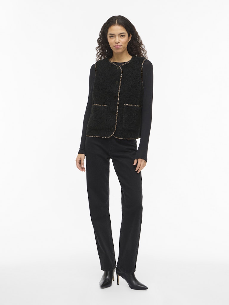 Viada Printed Piping Teddy Vest - Zwart