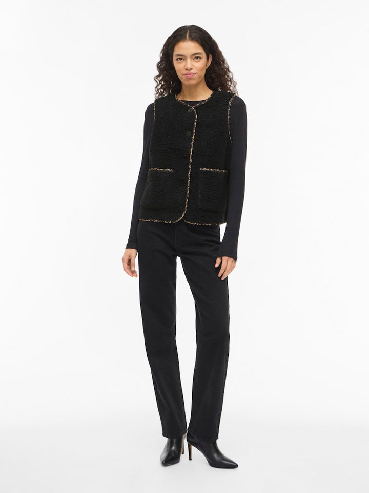 Viada Printed Piping Teddy Vest - Zwart