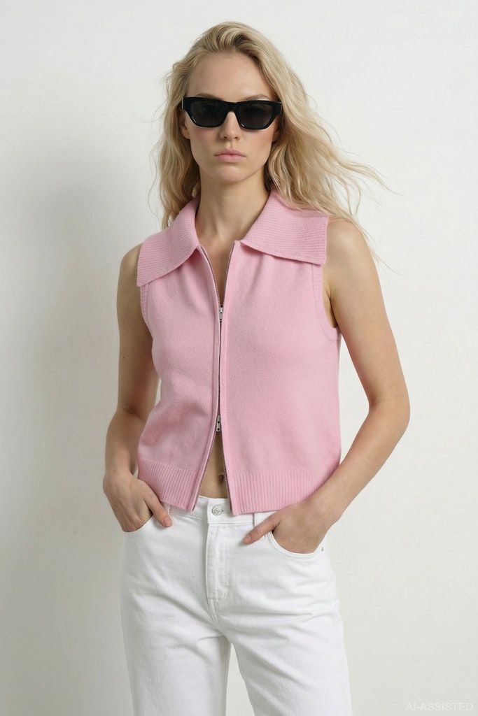 Hdnisrine Cropped Collar Knit - Roze