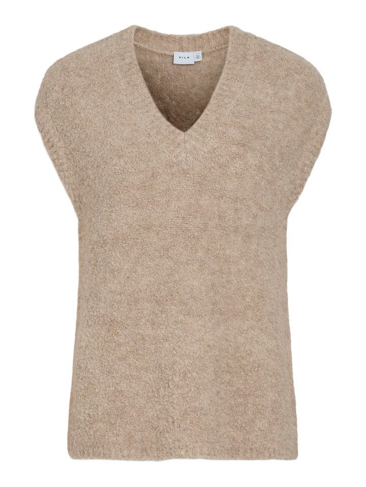 Viabby V-neck S/l Knit Vest - Zand