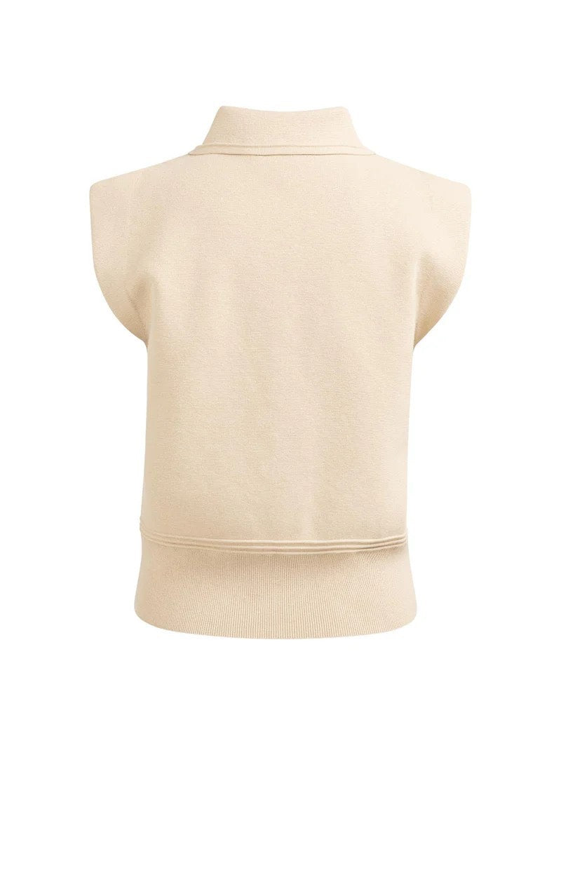 Sleeveless Sweater With Collar - Camel
