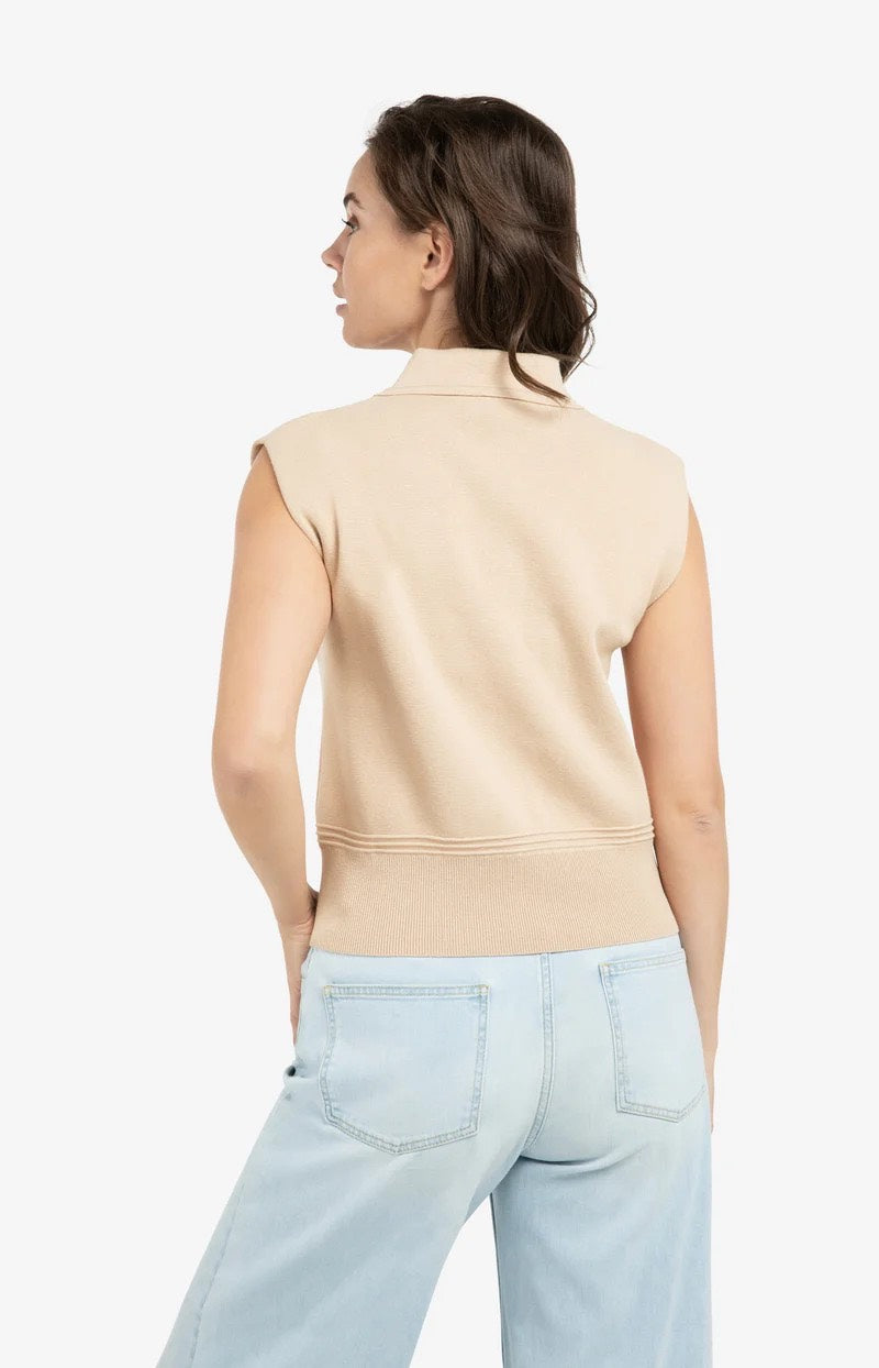 Sleeveless Sweater With Collar - Camel