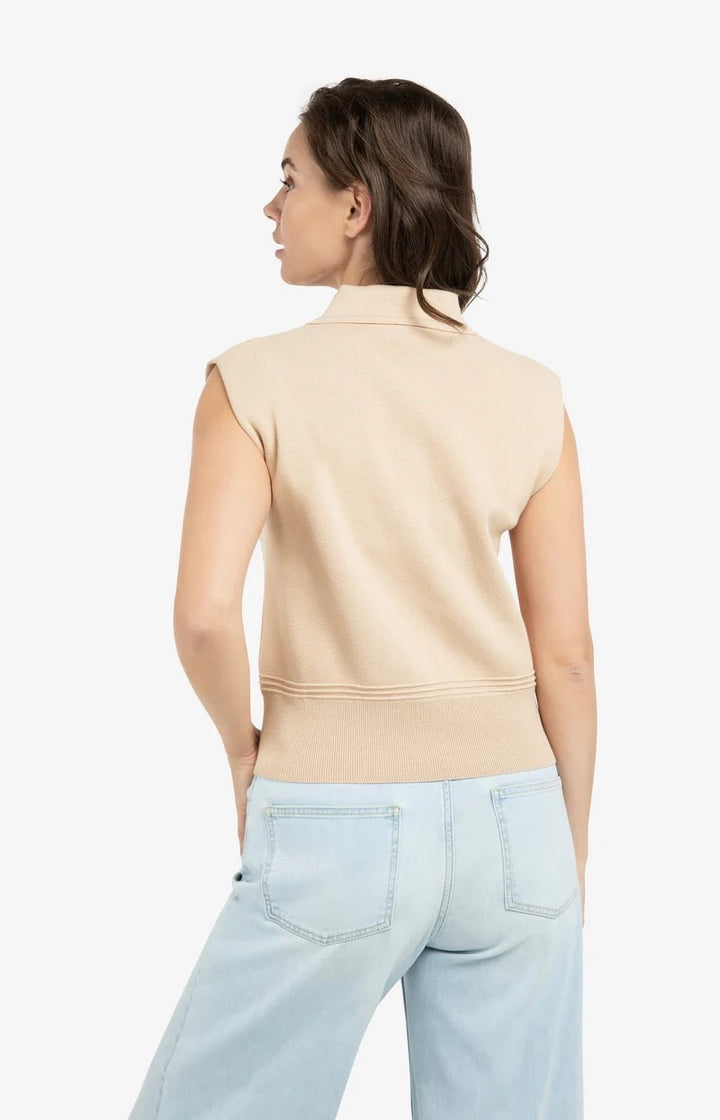 Sleeveless Sweater With Collar - Camel