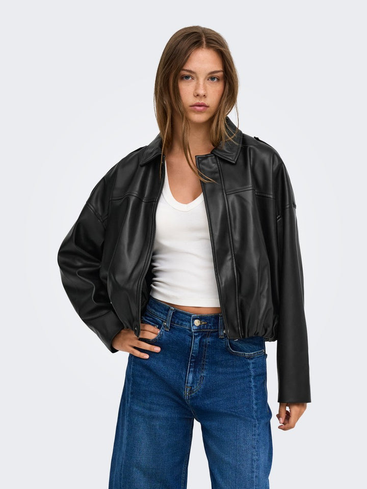 Onlmoon-neli L/s Faux Leather Bomber Pnt - Zwart