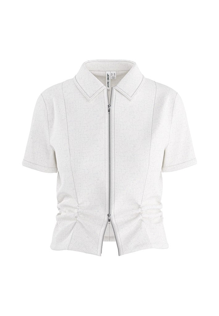 Hdnicolette Ss Gathered Zip Shirt - Beige