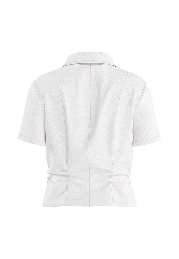 Hdnicolette Ss Gathered Zip Shirt - Beige