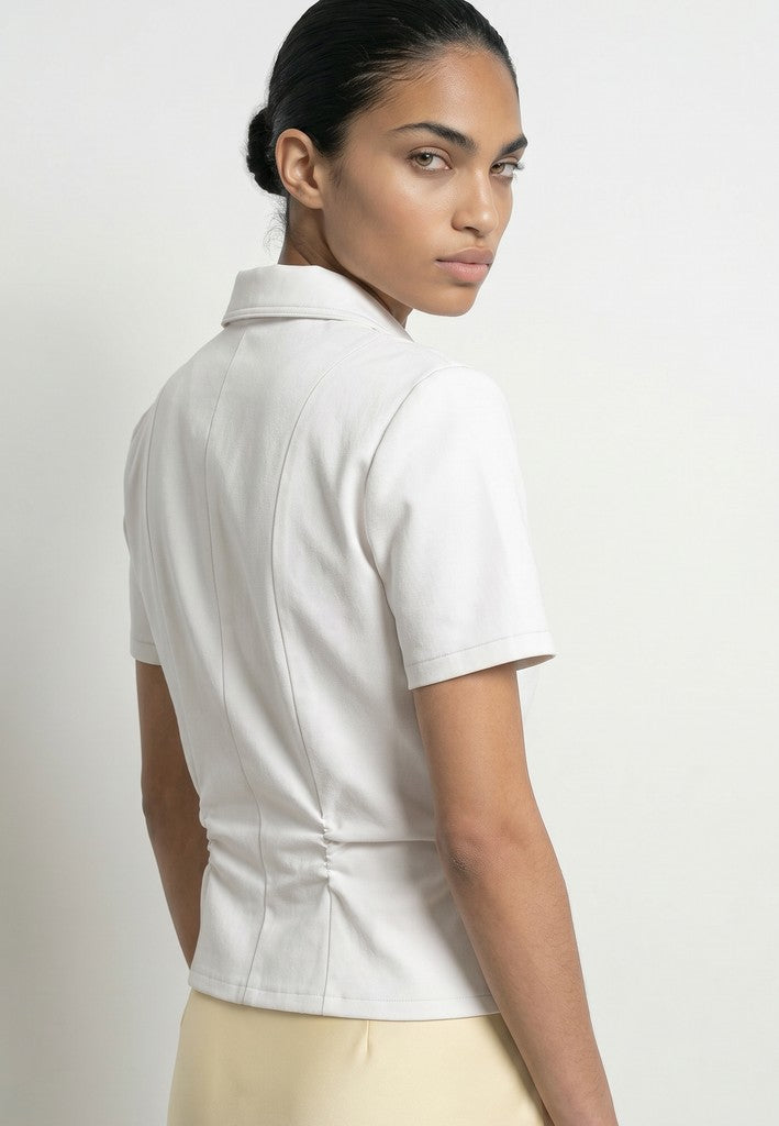 Hdnicolette Ss Gathered Zip Shirt - Beige