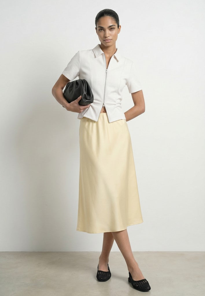 Hdnicolette Ss Gathered Zip Shirt - Beige
