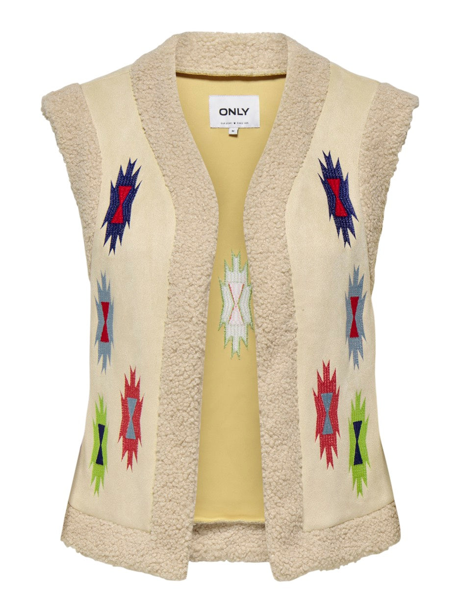 Onlfrida Aztec Emb. Waistcoat Cs Ot - Zand Dessin