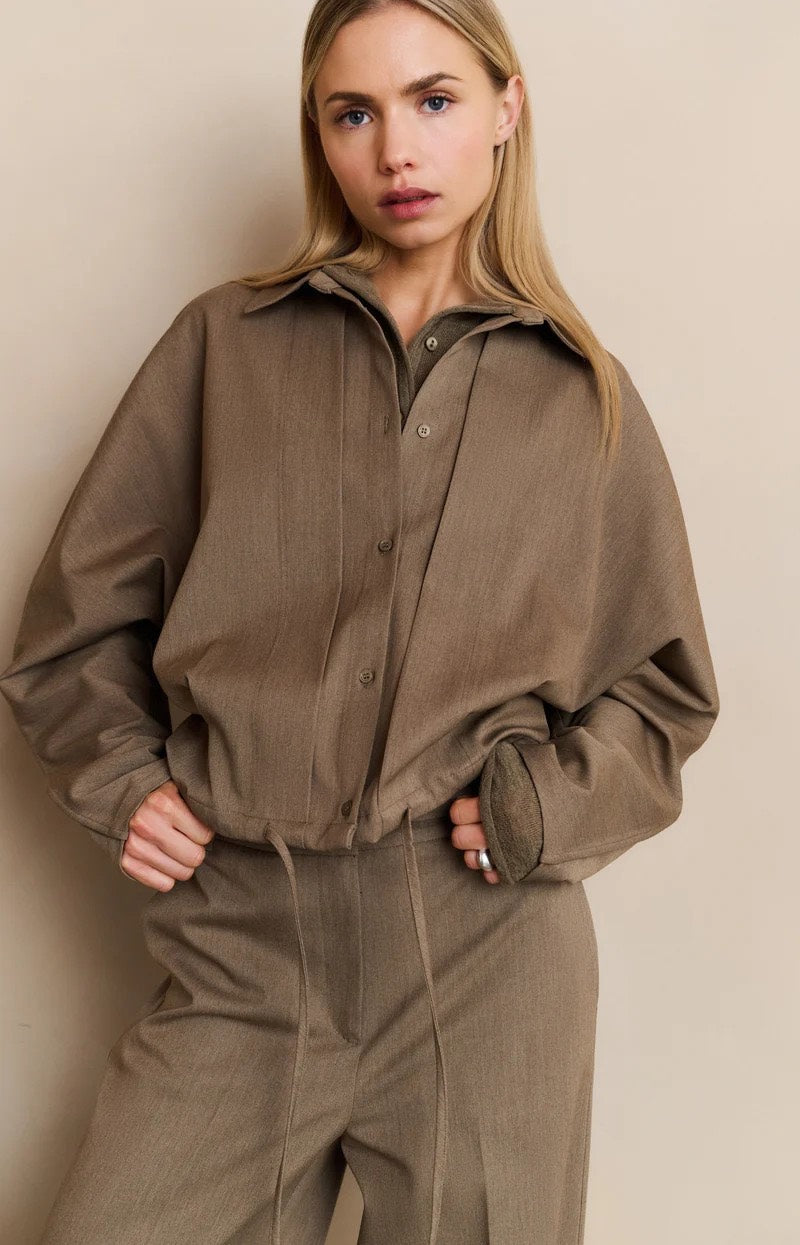 Blouse Jacket With Waist Pleat - Kaki