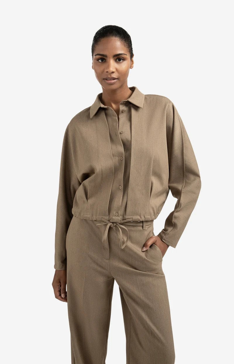 Blouse Jacket With Waist Pleat - Kaki