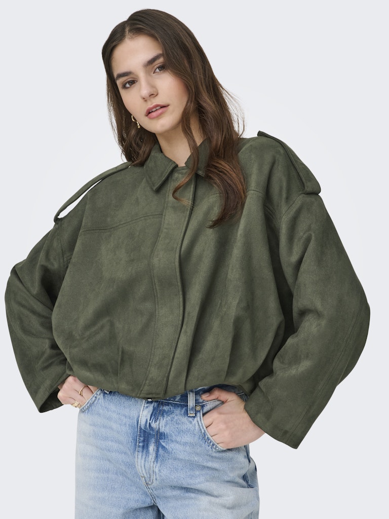 Jdynia Faux Suede Bat Jacket Otw Yfm - Donkergroen