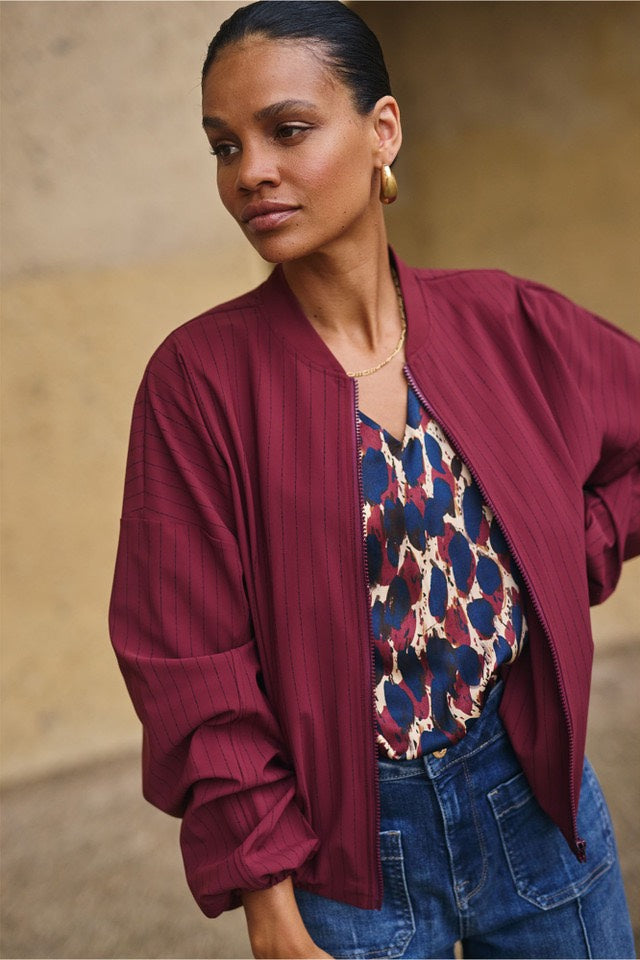 Storm Stripe Bomber Jacket - Bordeaux