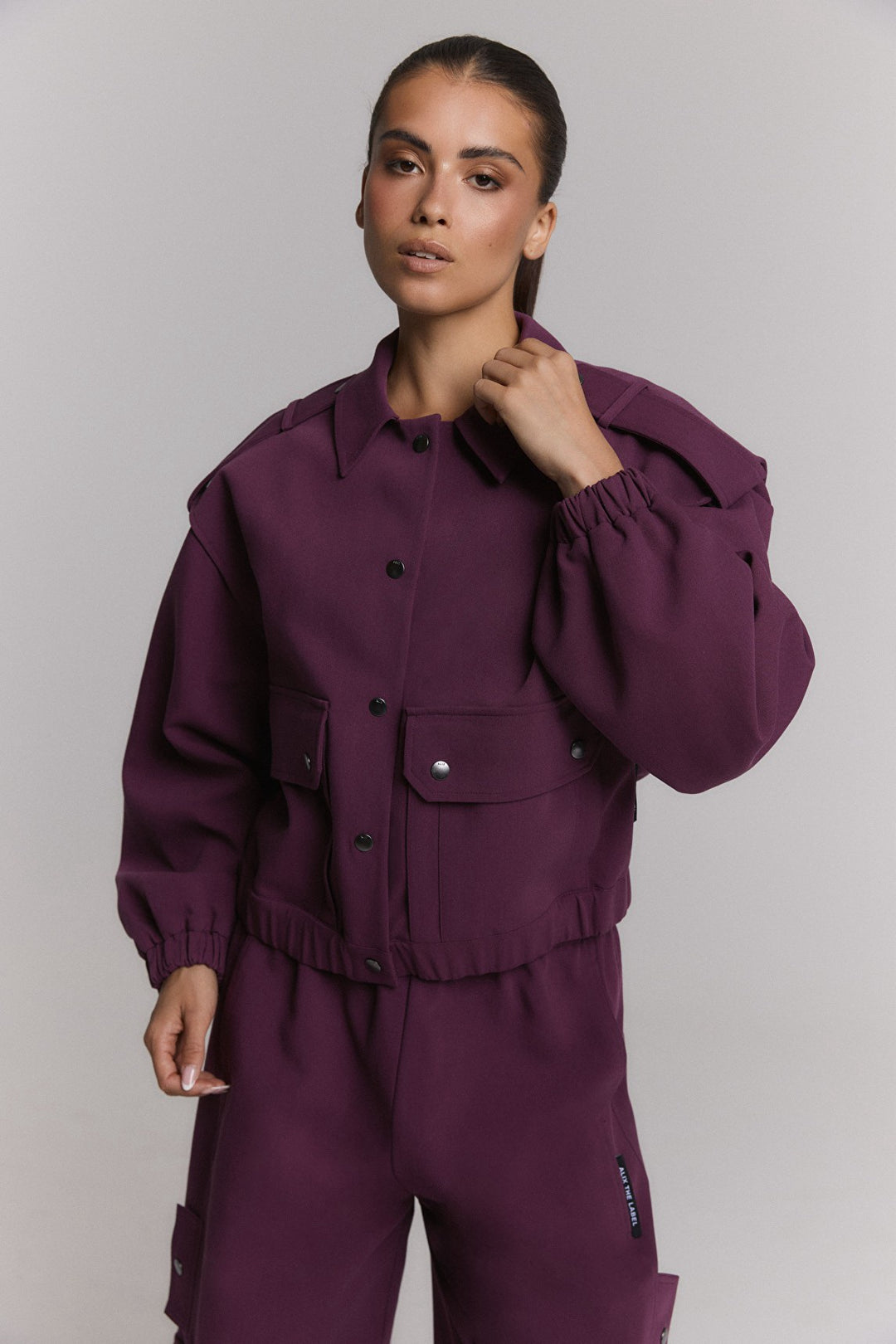 Woven Pocket Jacket - Aubergine