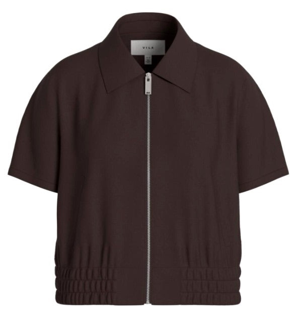 Viclua Ss Zip Shirt - Bruin
