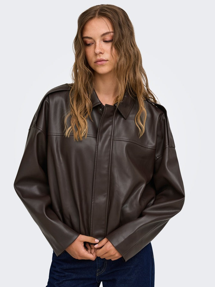 Onlmoon-neli L/s Faux Leather Bomber Pnt - Bruin