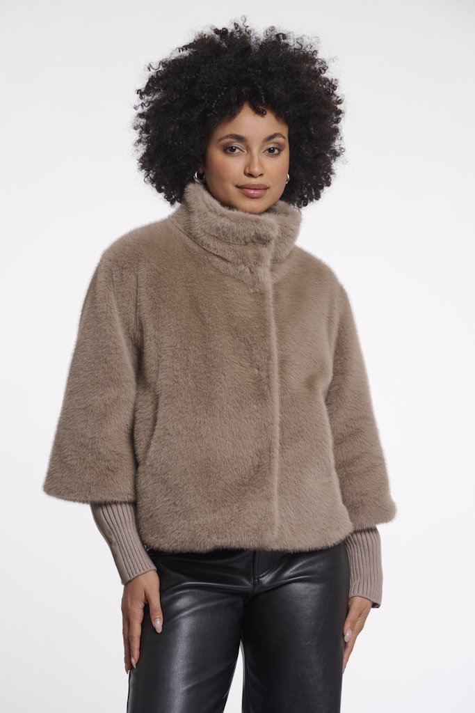Jacket With Rib Cuffs - Taupe