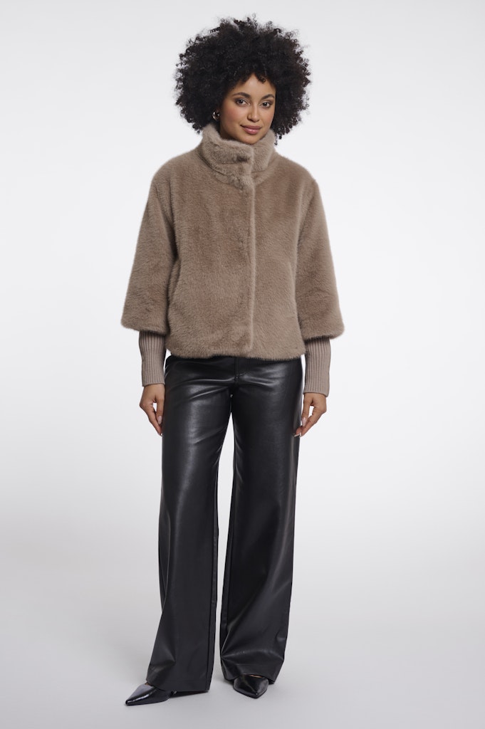Jacket With Rib Cuffs - Taupe