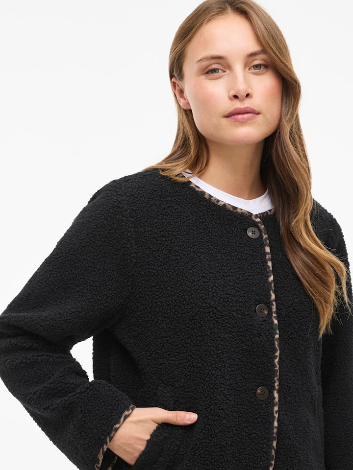 Viada Printed Piping Teddy Jacket - Zwart