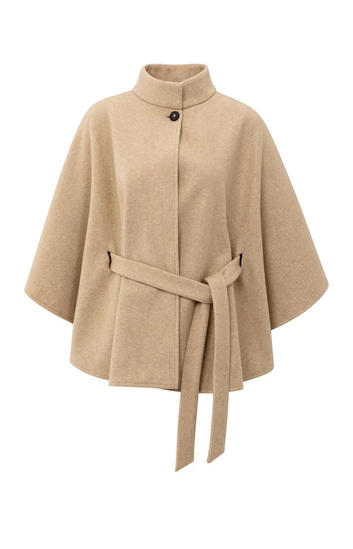 Soft Woven Poncho With Collar - Camel