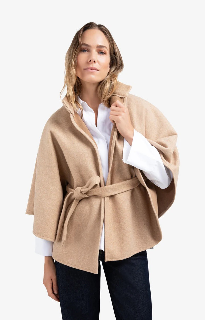 Soft Woven Poncho With Collar - Camel